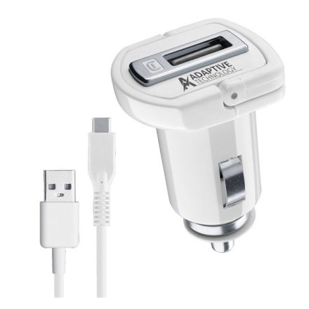 CELLULARLINE autós töltő USB aljzat (5V / 2400 mA, 15W, adaptív gyorstöltés támogatás + Type-C kábel) FEHÉR (CBRSMKIT15WTYCW)