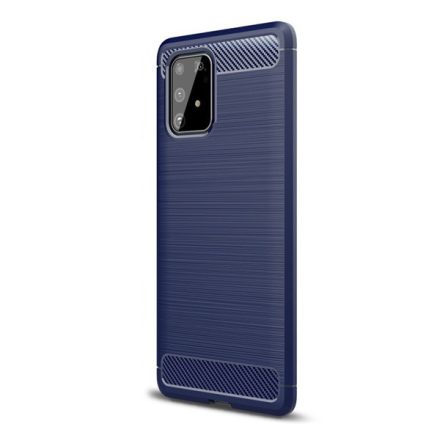 Szilikon telefonvédő (közepesen ütésálló, légpárnás sarok, szálcsiszolt, karbon minta) SÖTÉTKÉK [Samsung Galaxy S10 Lite (SM-G770F) ]