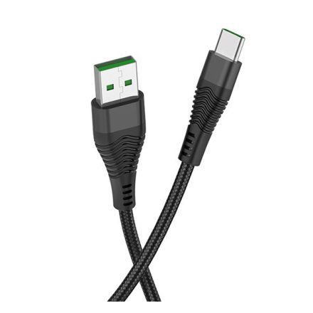 HOCO U53 adatkábel és töltő (USB - Type-C, gyorstöltés támogatás, cipőfűző minta, 120cm, törésgátló) FEKETE (U53_TYPE-C_B)