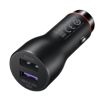 HUAWEI autós töltő 2 USB aljzat (9V / 2250mA, 22.5W, gyorstöltés támogatás) FEKETE (CP36 / 55032780)