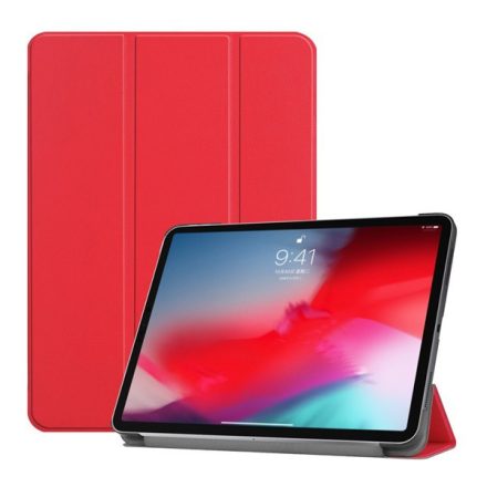 Tok álló, bőr hatású (aktív FLIP, oldalra nyíló, TRIFOLD asztali tartó funkció) PIROS [Apple IPAD Pro 11 (2018)]