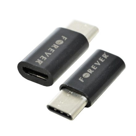 FOREVER adapter (microUSB - Type-C, adatátvitel és töltés) FEKETE