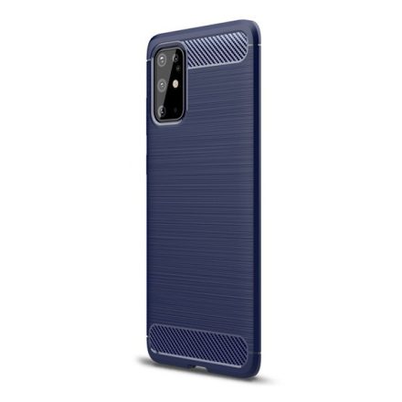 Szilikon telefonvédő (közepesen ütésálló, légpárnás sarok, szálcsiszolt, karbon minta) SÖTÉTKÉK [Samsung Galaxy S20 Plus 5G (SM-G986)]