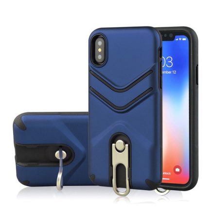 Defender műanyag telefonvédő (közepesen ütésálló, gumírozott, fém kitámasztó) SÖTÉTKÉK [Apple iPhone XR 6.1]