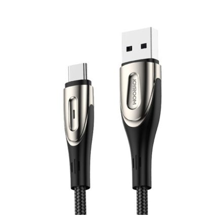 JOYROOM SHARP adatkábel és töltő (USB - Type-C, gyorstöltés támogatás, 300cm, nylon, törésgátló, cipőfűző minta) FEKETE ...