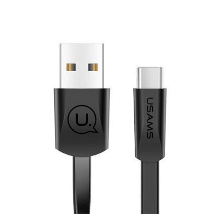 USAMS U2 adatkábel és töltő (USB - Type-C, gyorstöltés támogatás, 120cm, lapos kábel) FEKETE (SJ200TC01)