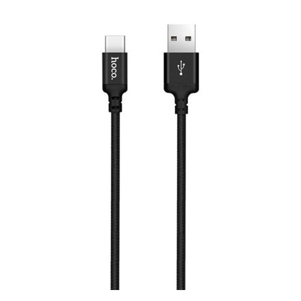 HOCO X14 adatkábel és töltő (USB - Type-C, gyorstöltés támogatás, 200cm, törésgátló, cipőfűző minta) FEKETE (X14_TYPE-C_2M_B)