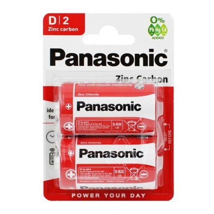 PANASONIC tartós elem (D/góliát, R20, 1.5V, cink-mangán) 2db / csomag (R20RZ-2BP)