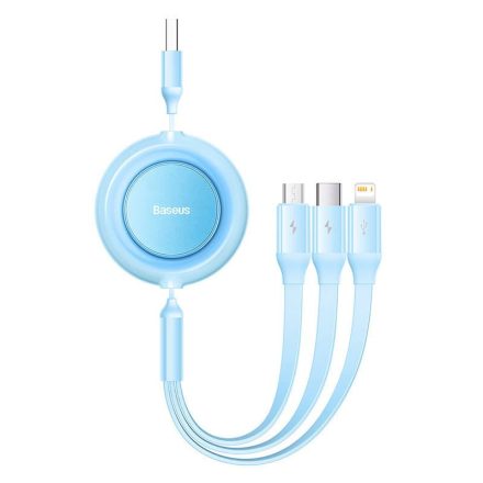 Baseus Bright Mirror 2 USB 3 az 1-ben kábel,mikro USB Lightning USB-C 3.5A 1.1m égszínkék (CAMJ010017 )