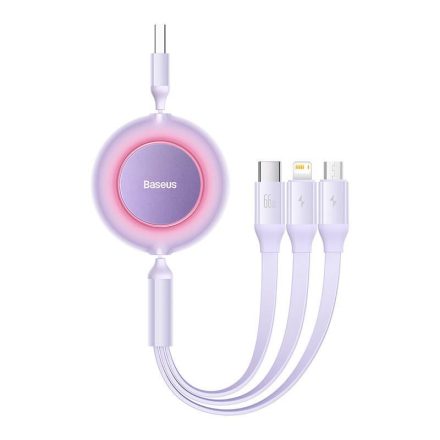 Baseus Bright Mirror 3 USB 3 az 1-ben kábel mikro USB Lightning USB-C 66W 2A 1.1m lila (CAMJ010105)