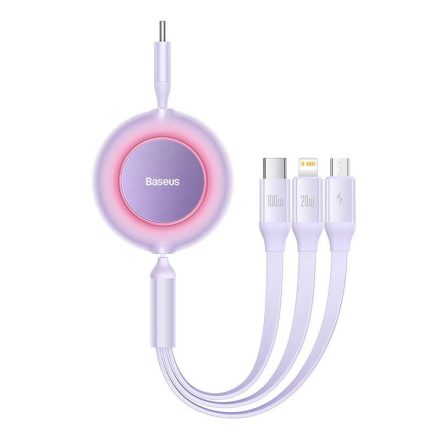 Baseus Bright Mirror 4 USB-C 3 az 1-ben kábel mikro USB Lightning USB-C 100W 3.5A 1.1m lila (CAMJ010205)