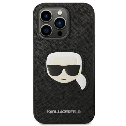 Karl Lagerfeld Saffiano Karl's Head Patch Apple iPhone 14 Pro tok fekete (KLHCP14LSAPKHK)