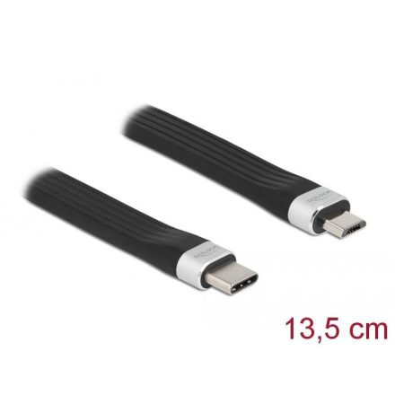 Delock 86793 USB Type-C - USB Micro-B lapos kábel 13,5cm fekete