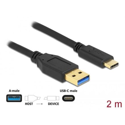 Delock SuperSpeed USB-A - USB-C kábel 2m fekete (84004)