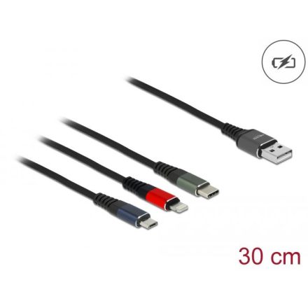 Delock 87236 3az1-ben USB 2.0 A - Lightning/USB Micro-B/USB Type-C töltő kábel 30cm (87236)