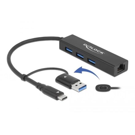 Delock 64149 USB3.0 HUB 4 portos + Gigabit LAN fekete