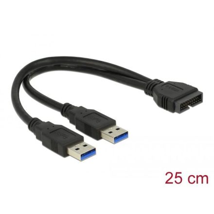 Delock USB 3.0 Pin Header --> 2x USB 3.0 Type-A male kábel 25cm (83910)