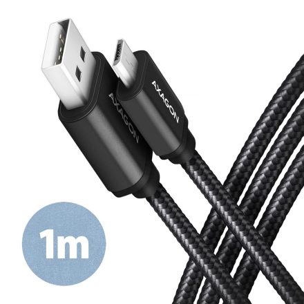 Axagon BUMM-AM10AB MicroUSB - USB-A adat- és töltőkábel 1m fekete