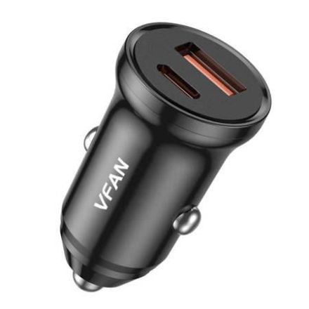 Vipfan C03 autós töltő USB-A + USB-C, 20W, PD + QC 3.0 fekete