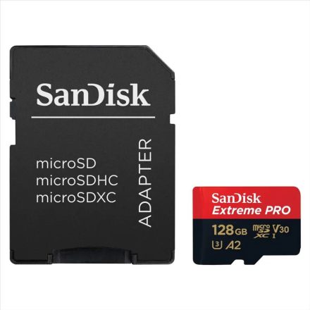 128GB Sandisk Extreme Pro SDXC A2 C10 V30 UHS-I U3 + adapter (SDSQXCD-128G-GN6MA / 214504)