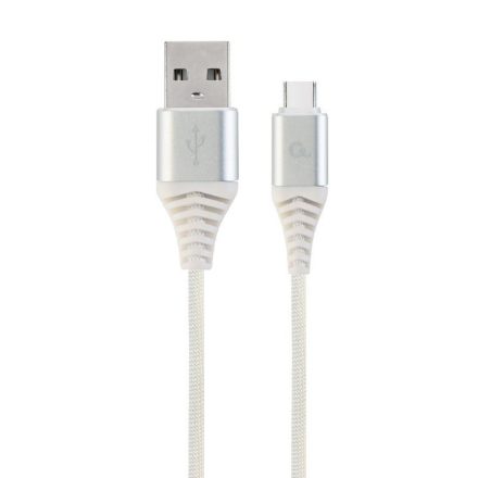 Gembird USB type-C - USB Type-A szövet borítású adat- és töltőkábel 2m fehér-ezüst (CC-USB2B-AMCM-2M-BW2)