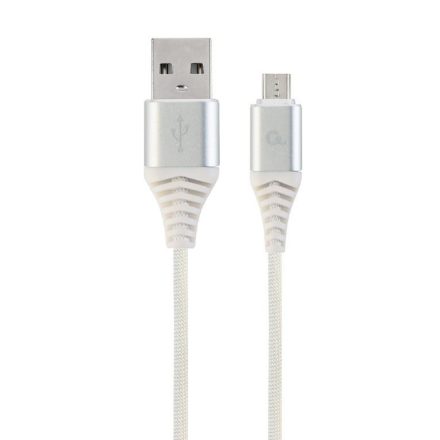 Gembird USB micro-B - USB Type-A szövet borítású adat- és töltőkábel 2m fehér-ezüst (CC-USB2B-AMmBM-2M-BW2)