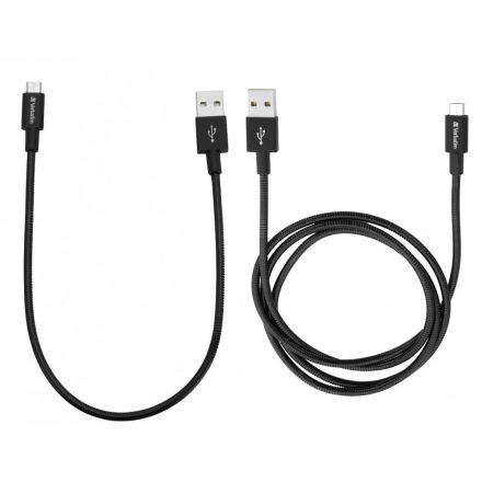 Verbatim MicroUSB - USB-A adat- és töltőkábel 100cm és 30cm fekete (48875)