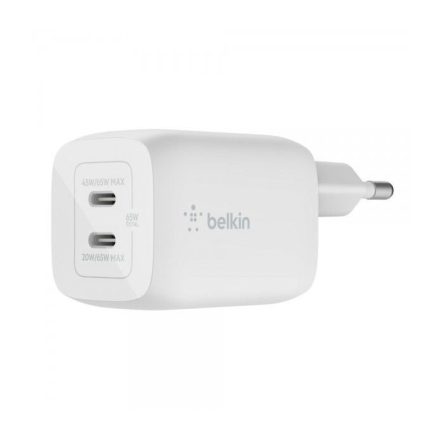 Belkin BoostCharge Dual USB-C PD GaN adapter 68W fehér (WCH013vfWH)