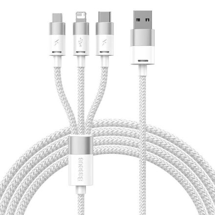 Baseus 3in1 USB - USB-C + Micro + Lightning kábel 3.5A 1.2m fehér (CAXS000002)