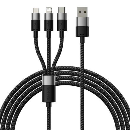 Baseus 3in1 USB - USB-C + Micro + Lightning kábel 3.5A 1.2m fehér (CAXS000001)