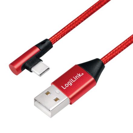 LogiLink CU0145 Type-C apa derékszögű - USB-A apa szövet borítású kábel piros 0,3m