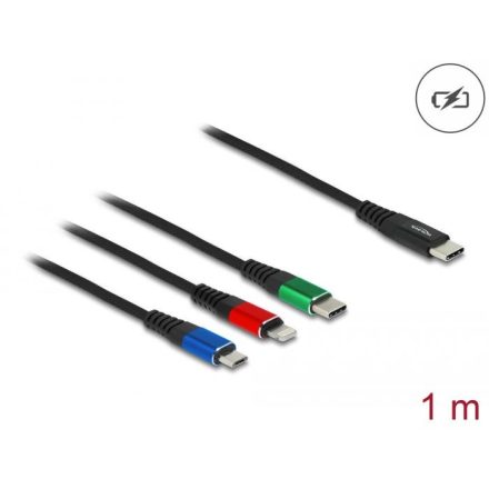 Delock 86596 3az1-ben USB-C - Lightning/MicroUSB/USB-C töltőkábel 1m feke