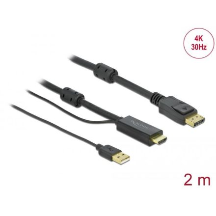 Delock HDMI - DisplayPort kábel 4K, 30Hz, 2m (85964)