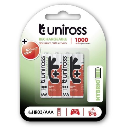 Uniross AAA/mikro 1,2V 1000mAh Ni-MH HYBRIO akkumulátor 4db/bliszter (UH4AAA1000)