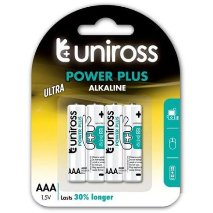 Uniross Power Plus LR03/4BP 1,5V AAA/mikró tartós alkáli elem 4db/cs (LR03-UALKAAAPP4)