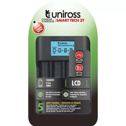 Uniross Smart Tech 3T LCD Li-Ion/LifePO4/NiMH töltő (UCX007)