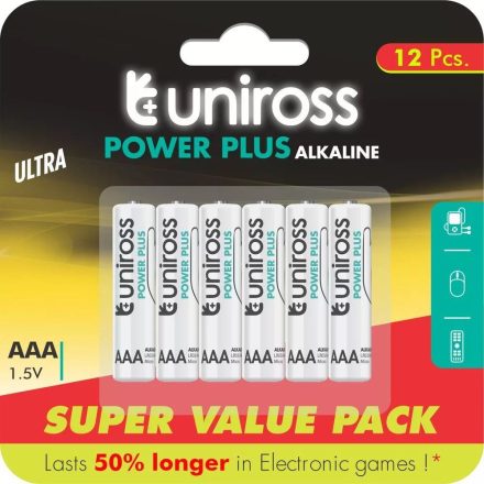 Uniross Power Plus LR03/12BP 1,5V AAA/mikró tartós alkáli elem 12db/cs (LR03-UALKVPAAA12)