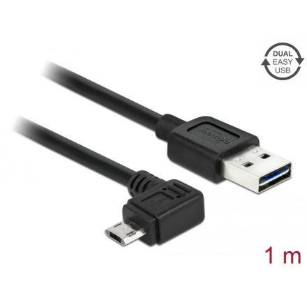 Delock EASY-USB 2.0 Type-A apa > EASY-USB 2.0 Type Micro-B apa (elforgatott csatlakozó) kábel 1m fekete (83846)