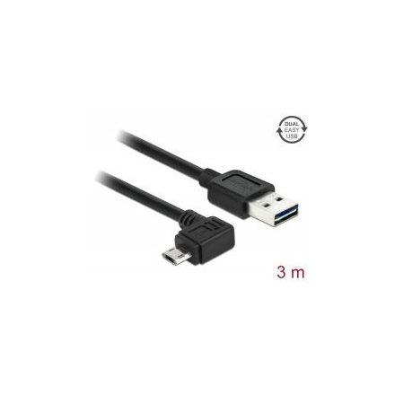 Delock EASY-USB 2.0 Type-A apa > EASY-USB 2.0 Type Micro-B apa (elforgatott csatlakozó) kábel 3m fekete (83854)