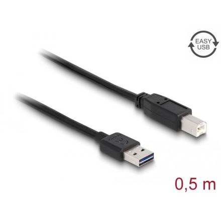 Delock EASY-USB 2.0 Type-A apa > USB 2.0 Type-B apa kábel 0,5m fekete (83684)
