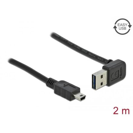Delock EASY-USB 2.0 Type-A apa (elforgatott csatlakozó) > USB 2.0 Type Mini-B apa kábel 2m fekete (83544)