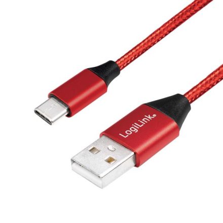 LogiLink Type-C - USB-A szövet borítású kábel piros-fekete 1m (CU0148)