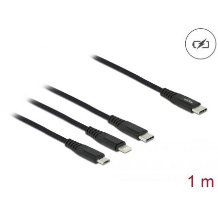 Delock 87149 3az1-ben USB Type-C - Lightning/MicroUSB/USB Type-C töltőkábel 1m