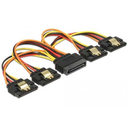 Delock 60156 15 pin-es SATA kábel bemeneti zár funkcióval > 15 pin-es SATA tápcsatlakozó kimeneti 4 x egyenes 15cm