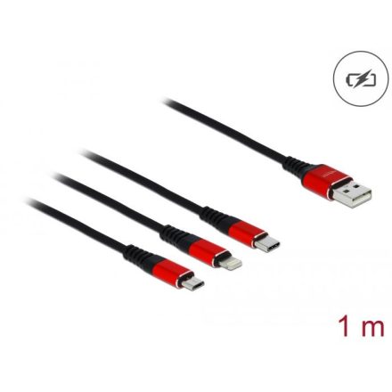 Delock USB-A -> Lightning / MicroUSB / USB-C kábel 1m (85892)