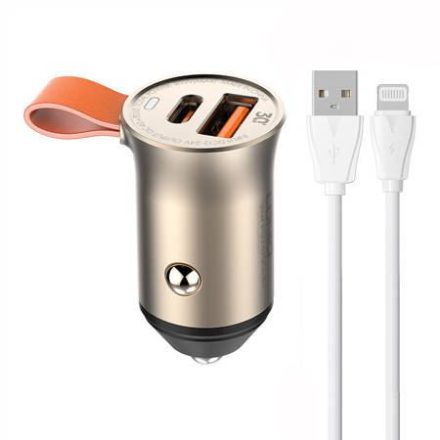 LDNIO C509Q autós töltő USB-A-USB-C + USB-A-Lightning kábel (5905316142589)