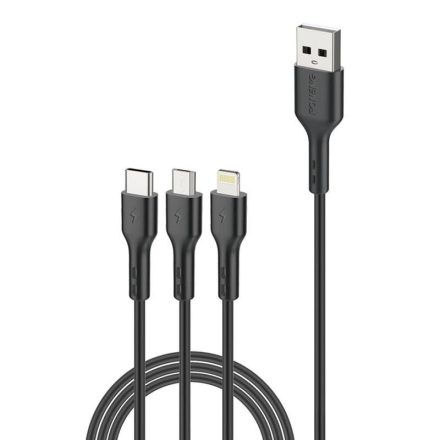 Foneng X36 USB-A - USB-C/Lightning/MicroUSB kábel 2m fekete (6970462515340)