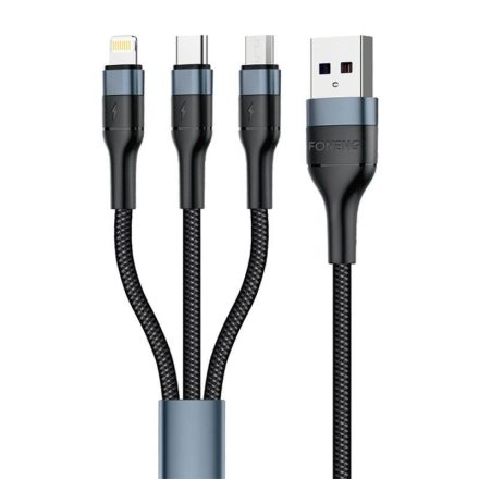 Foneng X51 USB-A - USB-C/Lightning/MicroUSB töltőkábel 1m fekete-szürke (6970462515579)