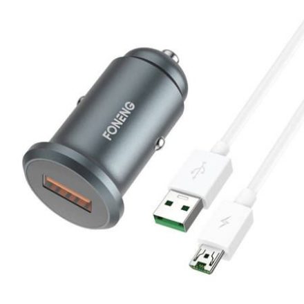 Foneng C15 USB-A autós töltő + USB-A - MicroUSB szürke-fehér (C15 Micro)