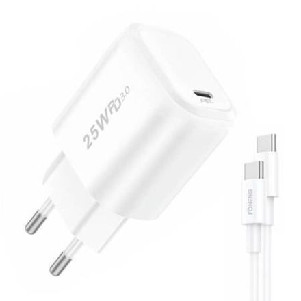 Foneng EU40 hálózati töltő + USB-A - USB-C kábel fehér (EU40 Type-C to Type)